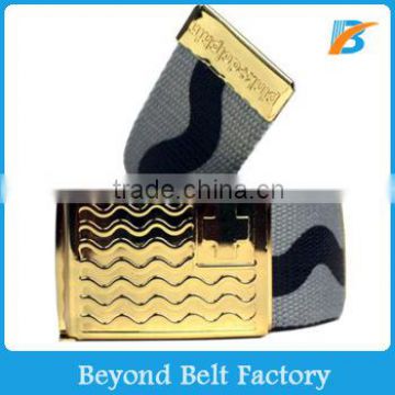 Beyond Men's Military Style Printed Polyester Woven Belt with Gold Customized Logo Buckle