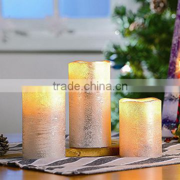 S/3 Metallic LED Pillar Wax Candles LED Rustic Wax Candles