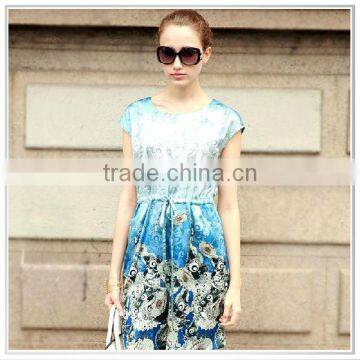 Customized 2014 New Design Digital Printing Silk Satin Dresses