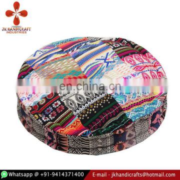 Hand Woven Indian Decorative Patchwork Round Floor Cushion