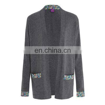 Print Floral Pattern Hem Lady Cashmere Wool Knitted Sweater Cardigan