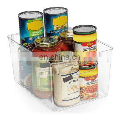 Large Capacity Storage Bins Clear Kitchen Pantry Fridge Cabinet Organizer Plastic Container Holders with Handles