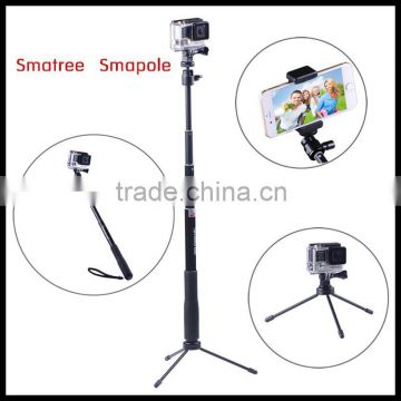 Smatree Go pro Accessories - SmaPole Q3 with Tripod Mount Adapter+ Thumb Screw+ Cell Phone Cradle+ Folding 3 Leg Support Stand