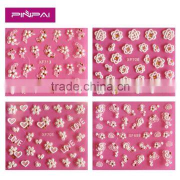 hot sell nail art 3D white lace sticker decals decoration with small diamond