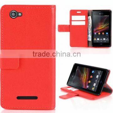 For sony xperia M c1905 red wallet leather case high quality factory's price