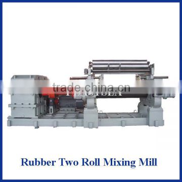 two-roll rubber mixing mill with stock blender