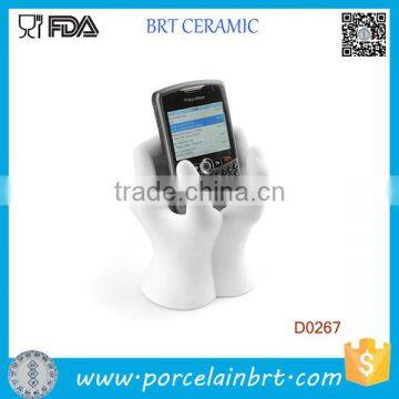 White Hand Shape Office Decoraion Ceramic Cell Phone Holder
