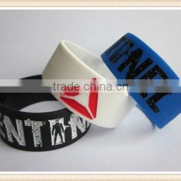 100PCS Custom Logo Wristband 1" Wide Filled in Color Debossed Silicone Bracelet