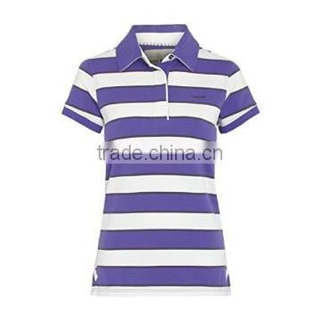 White & blue stripe women's polo 100% cotton hot sale design womeb's polo tshirt