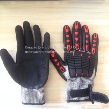 Oil and Gas Resistant Anti Impact & Cut 13G HPPE Liner Nitrile Sandy Coated TPR anti impact gloves