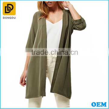 Custom brand 3/4 Sleeve open front fancy women splits chiffon blouse lady kimono tops for autumn
