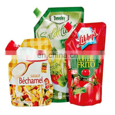 Custom Stand Up Sauce Plastic Packaging  bags Spout Pouch