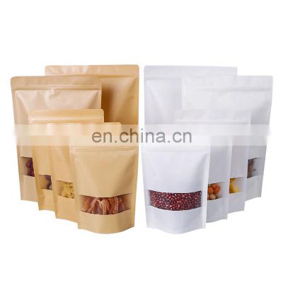 1kg 500g White Stand Up Kraft Paper  Foil Ziplock Bags With Clear Plastic Window Pouches For Storage Dried Food Coffee