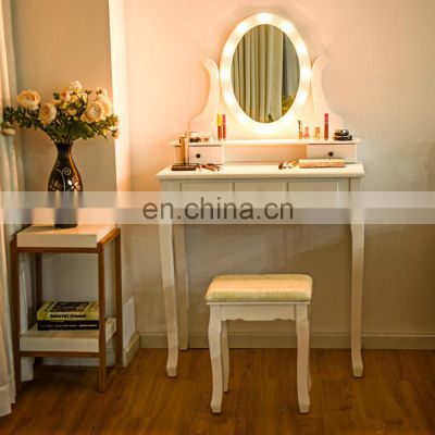Dressing Table Wooden Mirrored White Colour Makeup Mirror Jewelry Dresser With Led Light