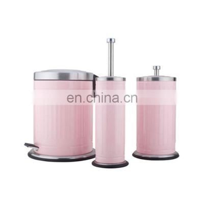 Mini steel white commercial office set trash can with toilet brush and paper holder set 3 pcs stainless steel waste bin