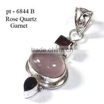 Rose quartz pendant silver jewellery wholesale semi precious gemstone jewelry Garnet jewellery