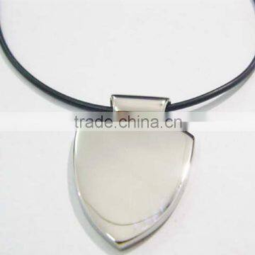 Leather chain stainless steel blank Personalized Design custom shield pendant necklace