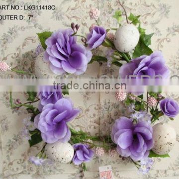 2014 Hot Sale 7" Artificial Polyster Rose with Eggs Easter Wreath