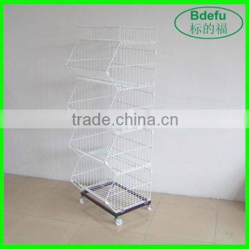 White Powder Coating Easy Assembling Basket Supermarket Storage Rack