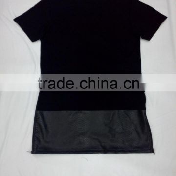 2014 top fashion good quality leather and cotton t shirts for