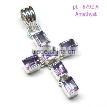 Silver jewelry silver cross pendant Christian jewelry Amethyst jewelry