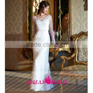 GS7 elegant long sleeve lace open back lace wedding dresses floor length sweetheart robe de mariee princesse