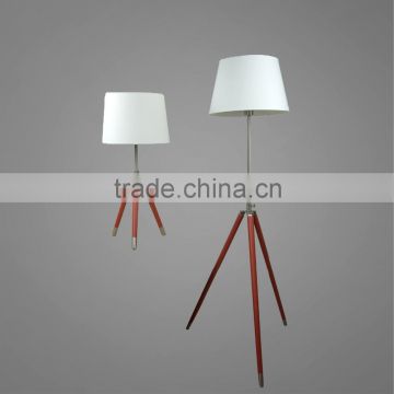 Triangle Frame Metal Base In Powder Coating Red And Satin Nickel Body With Fabric Lampshade Floor Lamp And Table Lamp