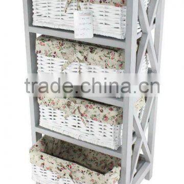 Wooden cabinet of 4 wicker drawers with liner