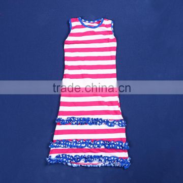 LY-106 hot sale girl sleeveless dress ruffle stripe children dress summer beach maxi kids wear