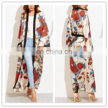 Fashion Casual Long Blouse Street Wear floral chiffon Women chiffon long Kimono Cardigan