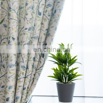 Linen texture high quality floral blackout window printing curtains for living room