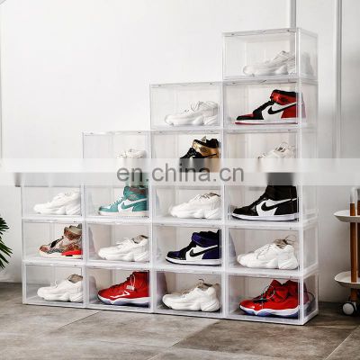 Rectangle DIY Stacking Foldable Tidy Display Shoe Container Transparent  Portable  Drop Front Organizer Plastic Shoe Box