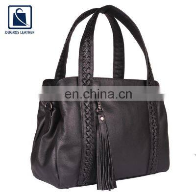 Fashion Style Designer Collection of Zip Closure Type Anthracite Fittings Stylish Women Genuine Leather Handbag