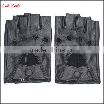 2016 ladies black driving motorcycle leather fingerless gloves