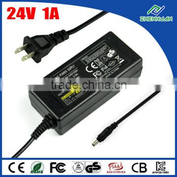 230VAC to 24VDC power supply 24V 1A switching power adapter US plug