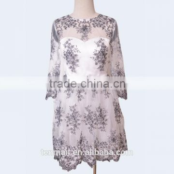 OEM Elegant white organza with black embroidery plus size long sleeve wedding dress women dresses wholesale supplier