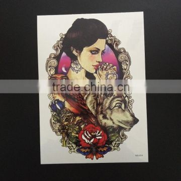 WX- 014 Wolf and Womam Colorful Tattoos/ Easy Useful Temporary Body Tattoo Sticker