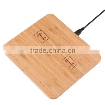 Nature Inspired Bamboo Shell Wireless Qi Charger Double Charging Pad With LED Indicators For All Qi-compliant Devices