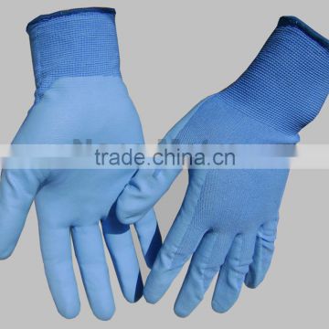 NMSAFETY 13 gauge blue polyester liner coated blue water PU on palm gloves