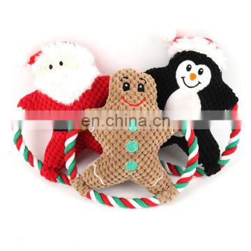 Amazon hot selling cute christmas pet rope plush squeaky toy small snowman penguin for dogs