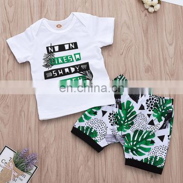 2019 Summer boys beach Clothing Sets kids letter white tshirt top & flower print shorts 2pc set