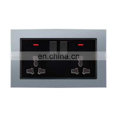 Universal Type 146 Double 3 pin Wall Socket With Switch Aluminum Alloy Panel Sockets And Switches Electrical With LED Light