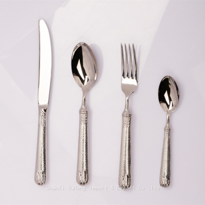 Long Lasting Stylish Flatware Knife Fork Spoon Silver Plated Wedding Stainless Steel Metal Cutlery Set for Restaurant