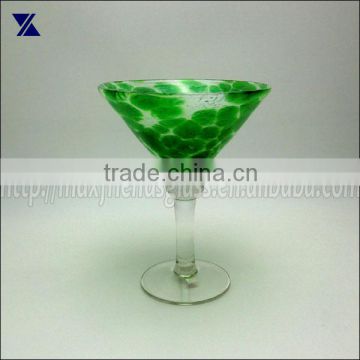 mottled green martini glass stemware, wine glass drinking glass hand blown