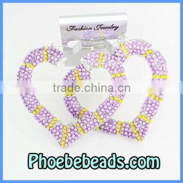 Wholesale Lavender Heart Shape Cheap Large Rhinestone Hoop Earrings ABE007-1