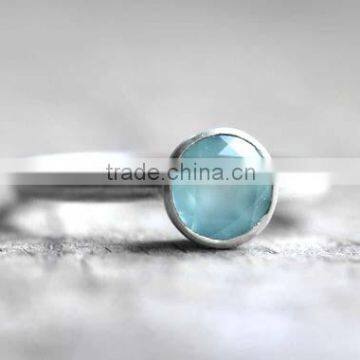 Silver Natural Aqua Chalceodony round Gemstone Gemstone Ring