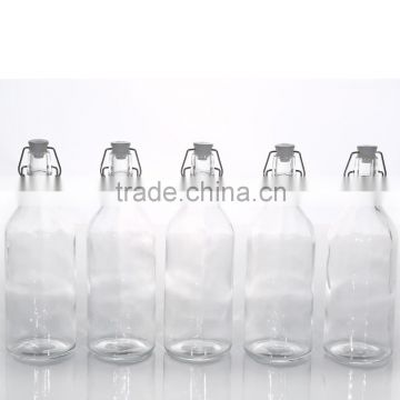 1L Exclusive Clear Round Clip Glass Water Bottle