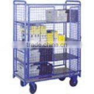 Blue Moveable Wire Mesh Logistics Trolley