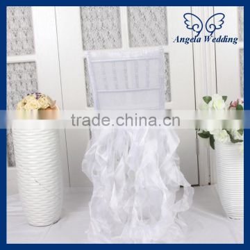 CH005G wholesale for sale beach elastic ruched white and peach ruffled chair cover wedding