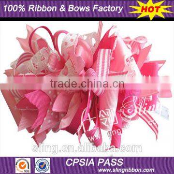 Handmade Fancy 6" Pink Ribbon Hair Bows